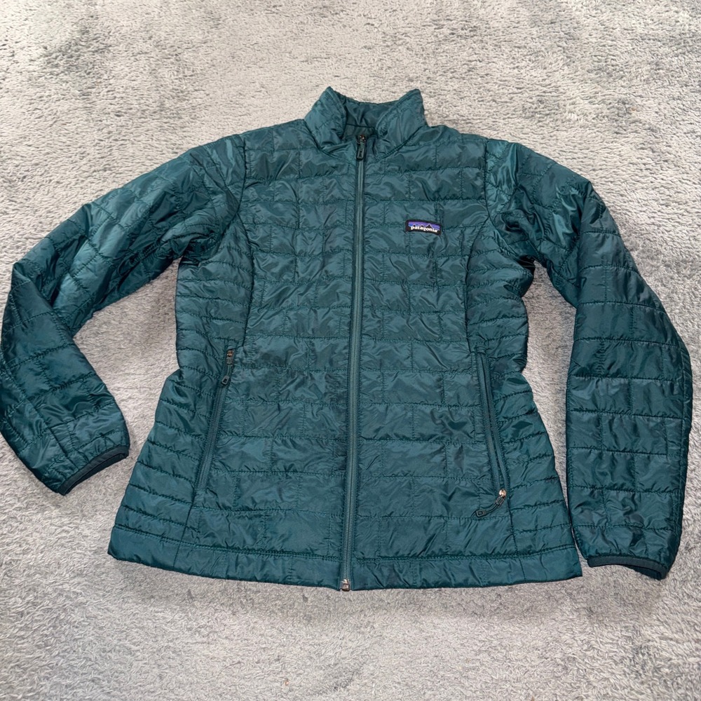 Patagonia Nano Puff Jacket Womens Medium M Green Teal Quilted Puffer Full Zip